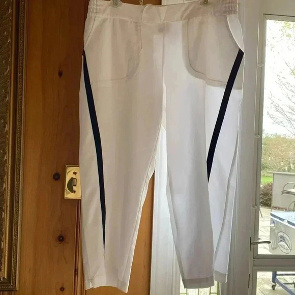 Nike Pants - Nike women wide leg crop athletic pants- white with blue stripe - xl 16/18
